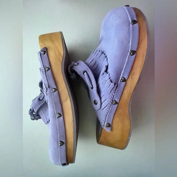 👧🏻💜👡GAP Lilac🦄 Suede Leather Wood Clogs 💟 NWT - Picture 4 of 8
